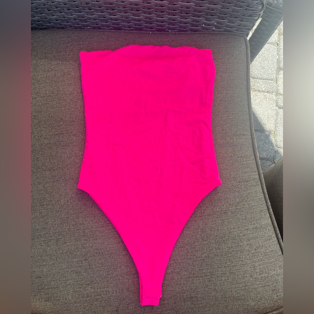 strapless hot pink bodysuit